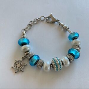 Elegant Silver and Blue Charm Bracelet